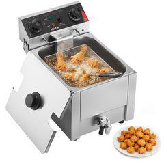 VEVOR Commercial Electric Deep Fryer, Oil Filtration Upgrade, 9.51 Qt, 1750W Stainless Steel Countertop Fryer with