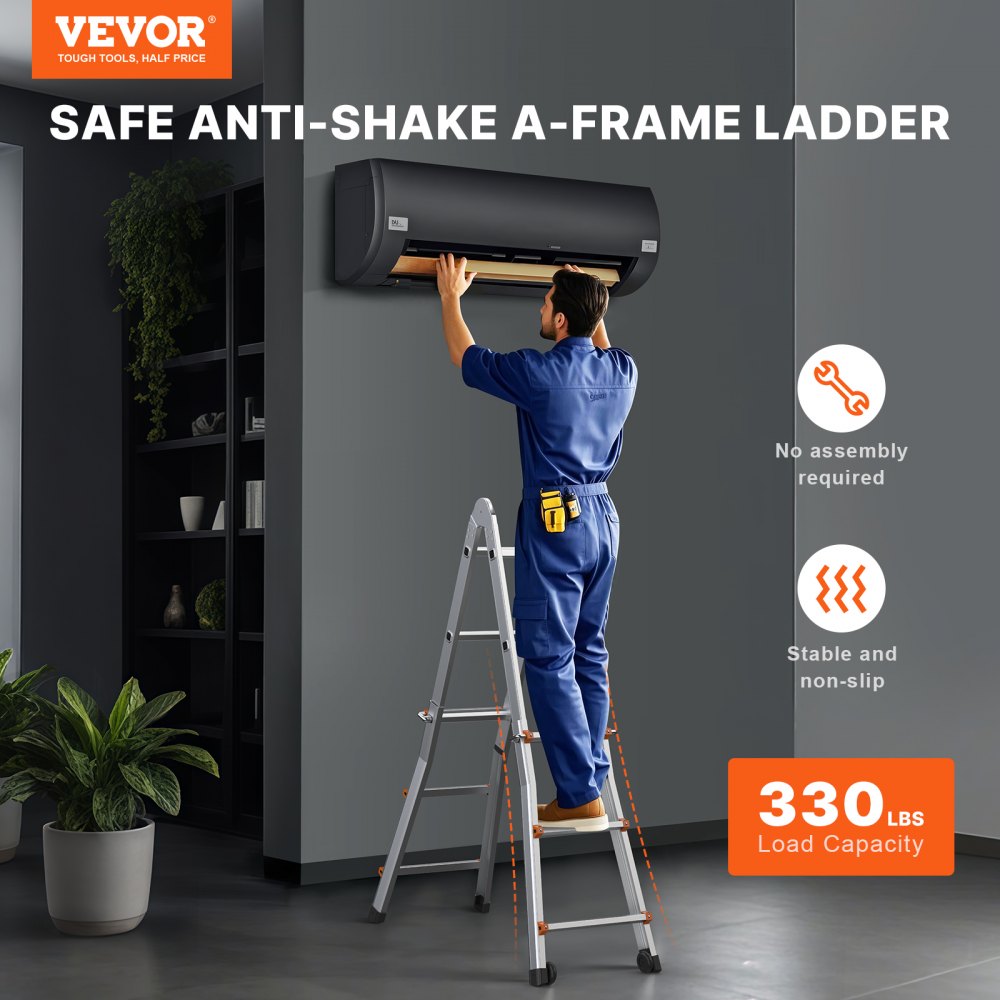 VEVOR Telescoping Ladder A Frame, 9.5 FT Compact Aluminum Extension Ladder, Multi-Function Portable Collapsible RV