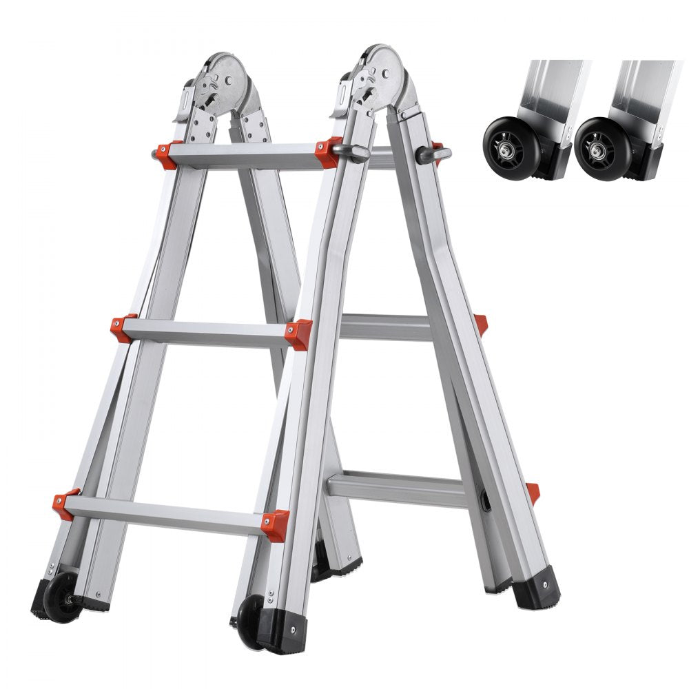 VEVOR Telescoping Ladder A Frame, 11 FT Compact Aluminum Extension Ladder, Multi-Function Portable Collapsible RV