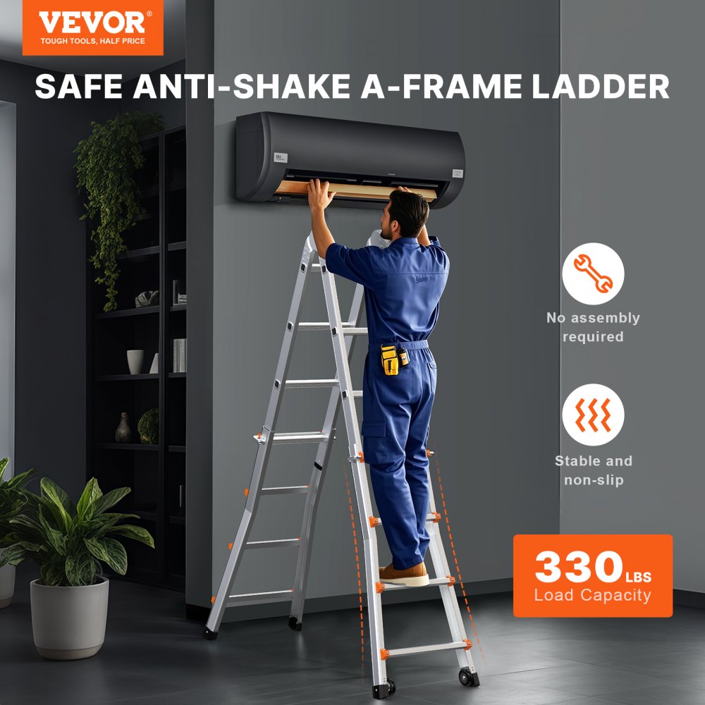 VEVOR Telescoping Ladder A Frame, 15.5 FT Compact Aluminum Extension Ladder, Multi-Function Portable Collapsible RV