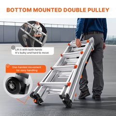 VEVOR Telescoping Ladder A Frame, 15.5 FT Compact Aluminum Extension Ladder, Multi-Function Portable Collapsible RV