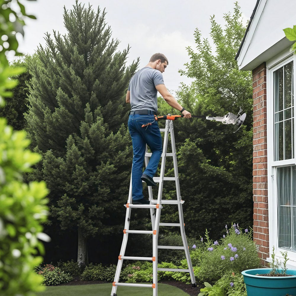 VEVOR Telescoping Ladder A Frame, 15.5 FT Compact Aluminum Extension Ladder, Multi-Function Portable Collapsible RV