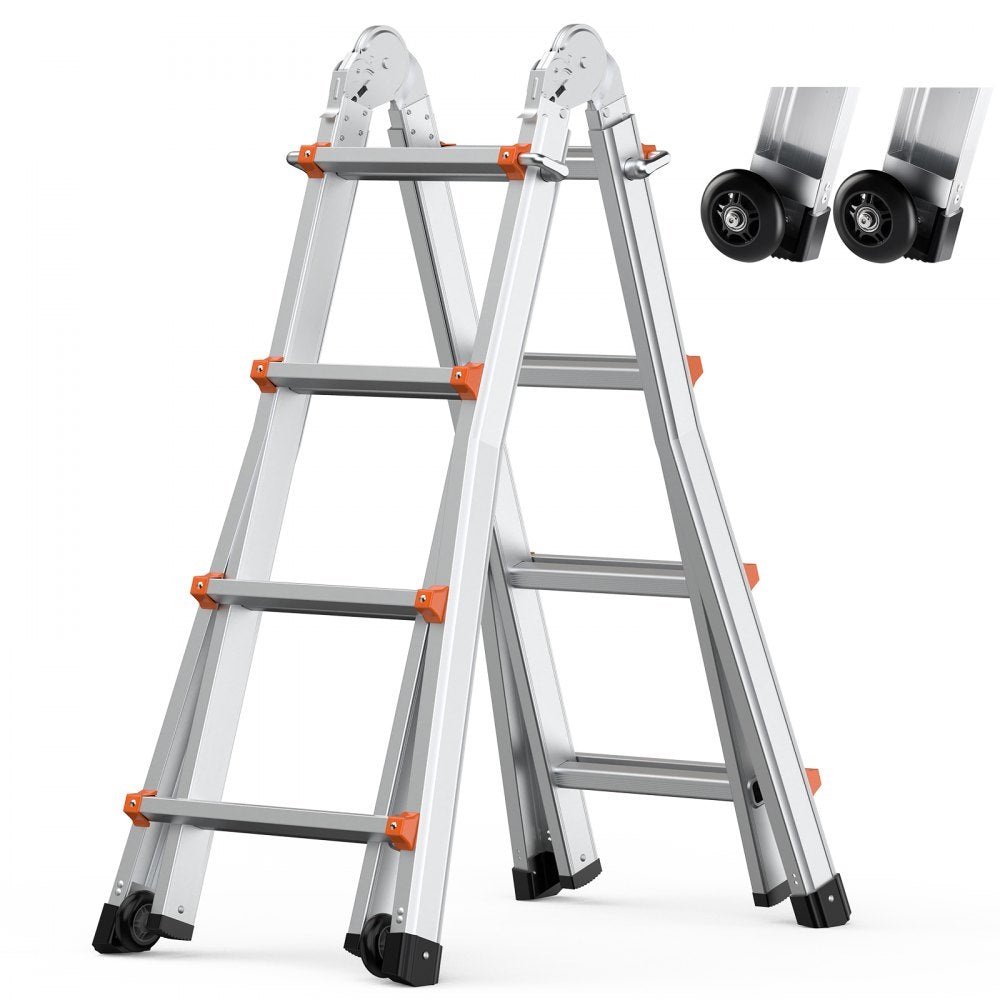 VEVOR Telescoping Ladder A Frame, 15.5 FT Compact Aluminum Extension Ladder, Multi-Function Portable Collapsible RV