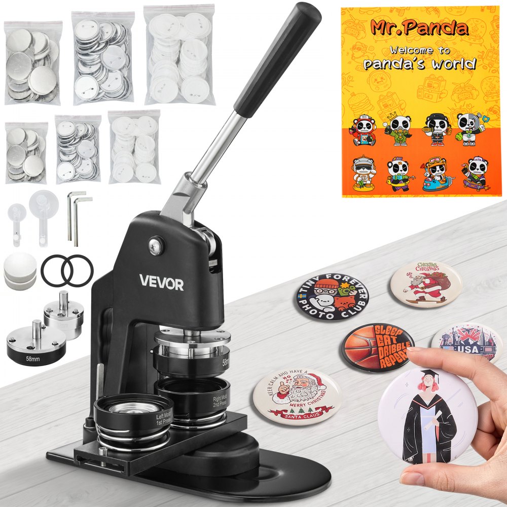 VEVOR Button Maker Machine, Multiple Sizes 1.25+2.25 Inch Badge Punch Press Kit, Children DIY Gifts Pin Maker, Button