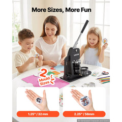 VEVOR Button Maker Machine, Multiple Sizes 1.25+2.25 Inch Badge Punch Press Kit, Children DIY Gifts Pin Maker, Button