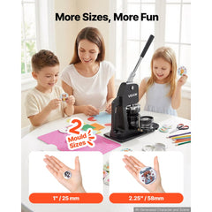 VEVOR Button Maker Machine, Multiple Sizes 1+2.25 Inch Badge Punch Press Kit, Children DIY Gifts Pin Maker, Button
