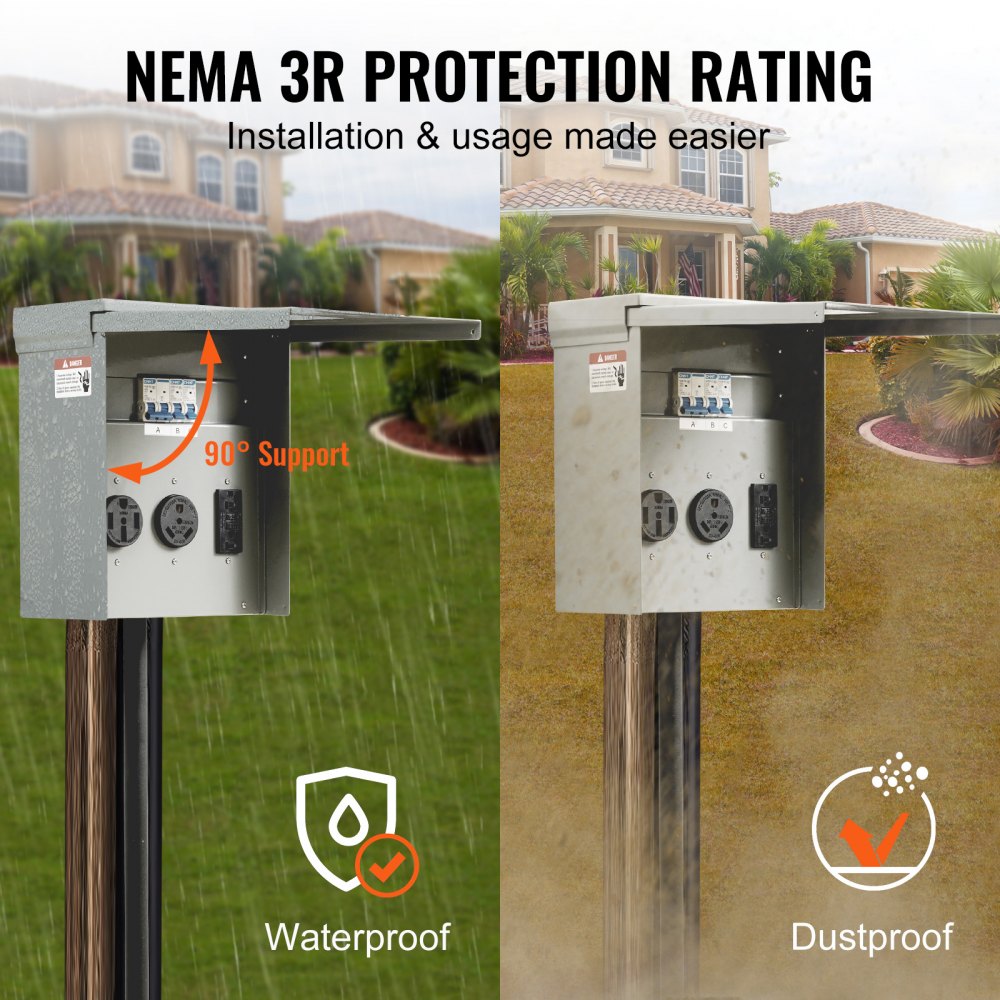 VEVOR Temporary Power Outlet Panel, 125/250V, RV Power Outlet Box with a 20/30/50 Amp Receptacle Installed, NEMA 14-50R