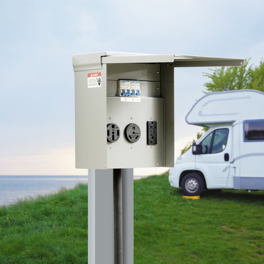 VEVOR Temporary Power Outlet Panel, 125/250V, RV Power Outlet Box with a 20/30/50 Amp Receptacle Installed, NEMA 14-50R
