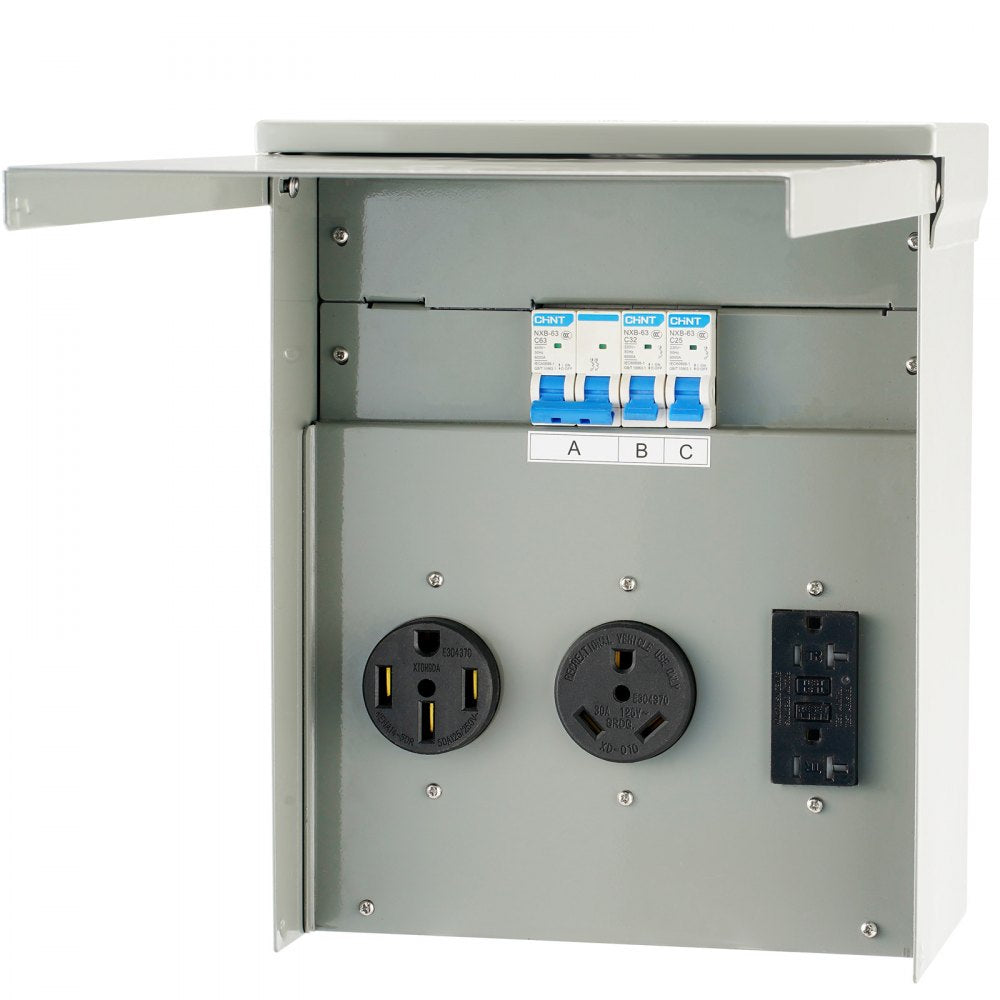 VEVOR Temporary Power Outlet Panel, 125/250V, RV Power Outlet Box with a 20/30/50 Amp Receptacle Installed, NEMA 14-50R