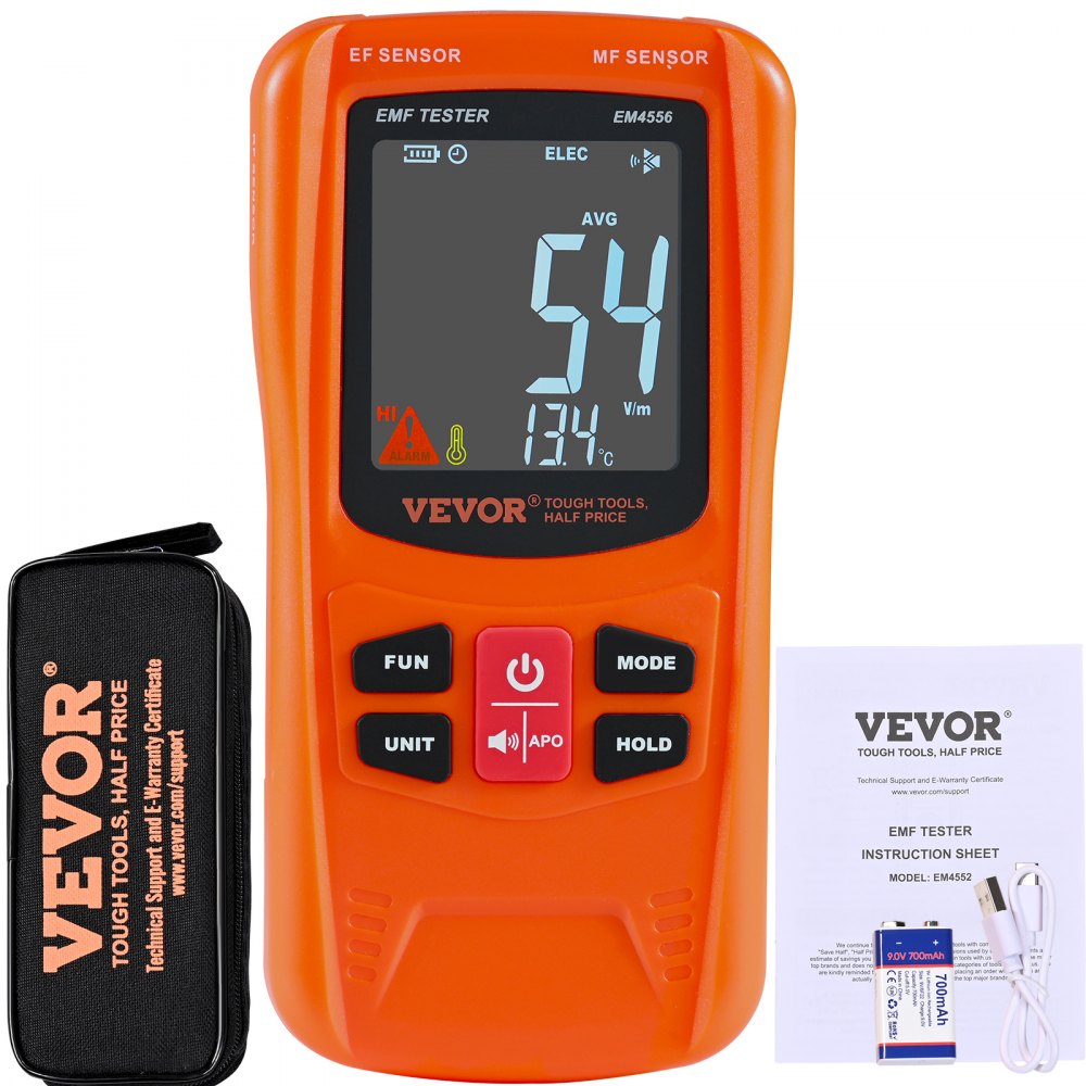 VEVOR 3-in-1 EMF Meter, 5Hz-6GHz, Handheld Rechargeable Electromagnetic Field Radiation Detector, Digital LCD EMF
