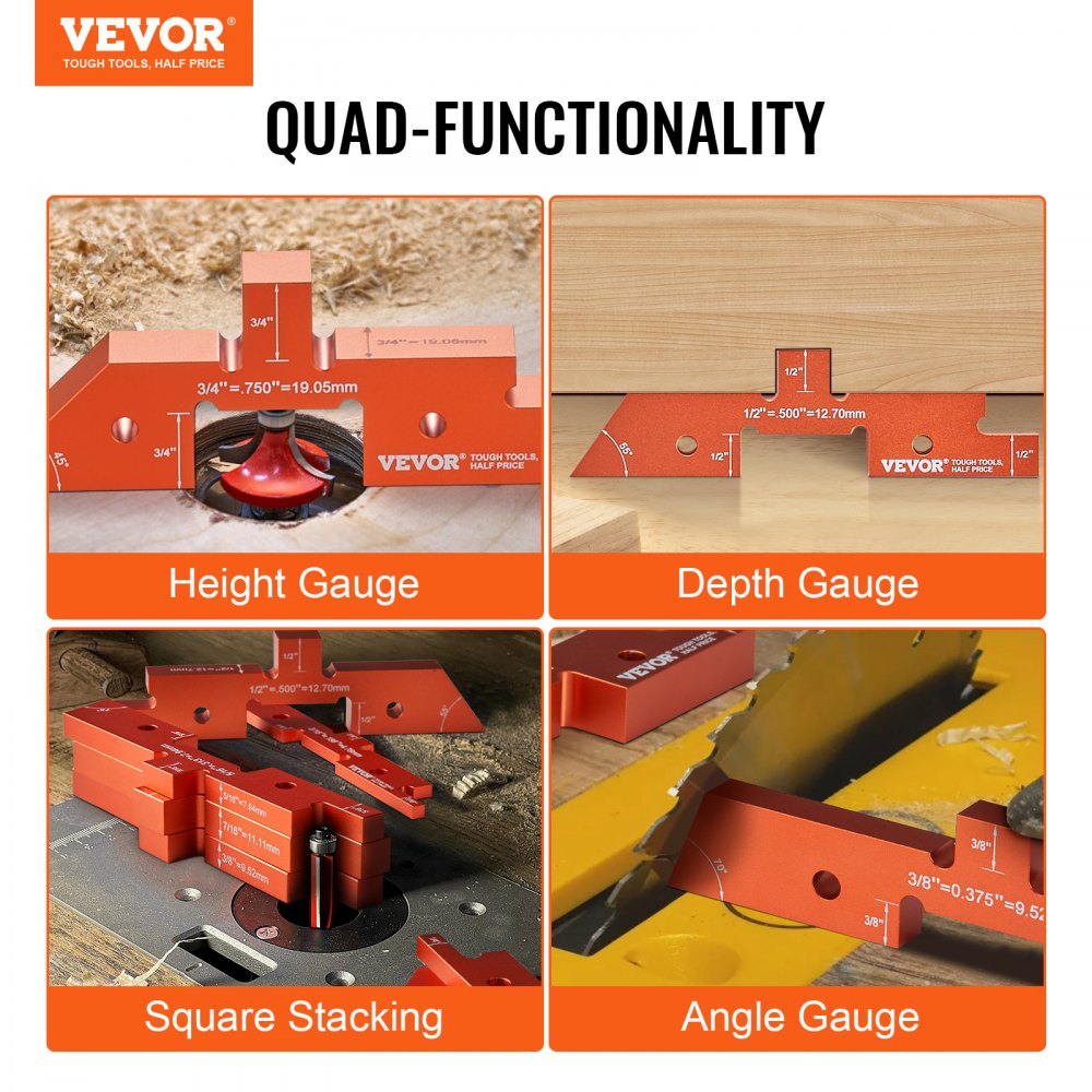 VEVOR Router Table Adjustment Bars, 14-piece Set, Durable Aluminum Construction Blocks for Measuring Depths, Heights