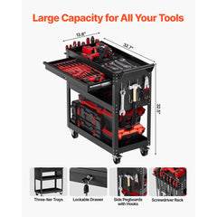 VEVOR 4-Tier Tool Cart with Wheels, 350 lbs Load Capacity, Rolling Work Cart with Drawer & Pegboard, Mechanic Tool