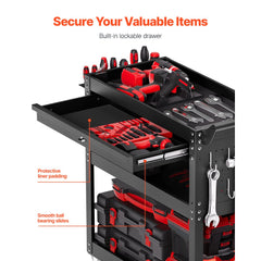 VEVOR 4-Tier Tool Cart with Wheels, 350 lbs Load Capacity, Rolling Work Cart with Drawer & Pegboard, Mechanic Tool