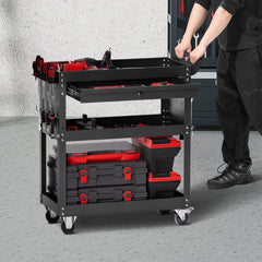 VEVOR 4-Tier Tool Cart with Wheels, 350 lbs Load Capacity, Rolling Work Cart with Drawer & Pegboard, Mechanic Tool