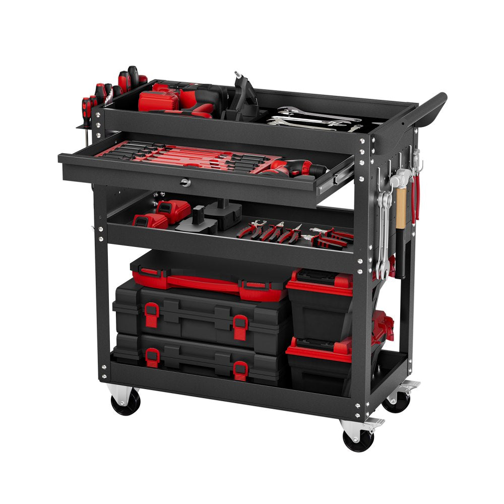 VEVOR 4-Tier Tool Cart with Wheels, 350 lbs Load Capacity, Rolling Work Cart with Drawer & Pegboard, Mechanic Tool