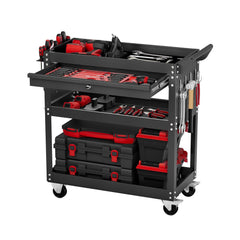 VEVOR 4-Tier Tool Cart with Wheels, 350 lbs Load Capacity, Rolling Work Cart with Drawer & Pegboard, Mechanic Tool