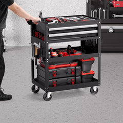 VEVOR 5-Tier Tool Cart with Wheels, 400 lbs Load Capacity, Rolling Work Cart with 2 Drawers & Pegboard, Mechanic Tool
