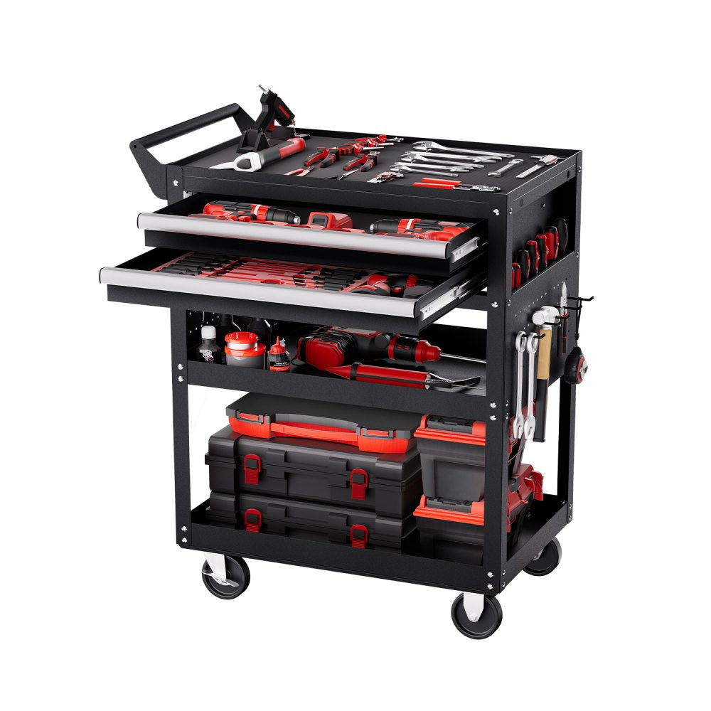 VEVOR 5-Tier Tool Cart with Wheels, 400 lbs Load Capacity, Rolling Work Cart with 2 Drawers & Pegboard, Mechanic Tool