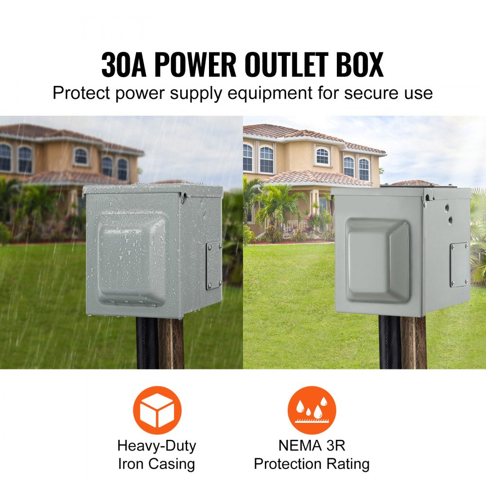 VEVOR 30 Amp RV Power Outlet Box, 125 Volt, Enclosed Lockable Outdoor RV Receptacle Box, NEMA TT-30R Weatherproof