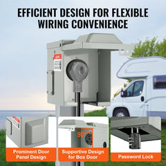 VEVOR 30 Amp RV Power Outlet Box, 125 Volt, Enclosed Lockable Outdoor RV Receptacle Box, NEMA TT-30R Weatherproof