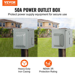 VEVOR 50 Amp RV Power Outlet Box, 125/250 Volt, Enclosed Lockable Outdoor RV Receptacle Box, NEMA 14-50R Weatherproof