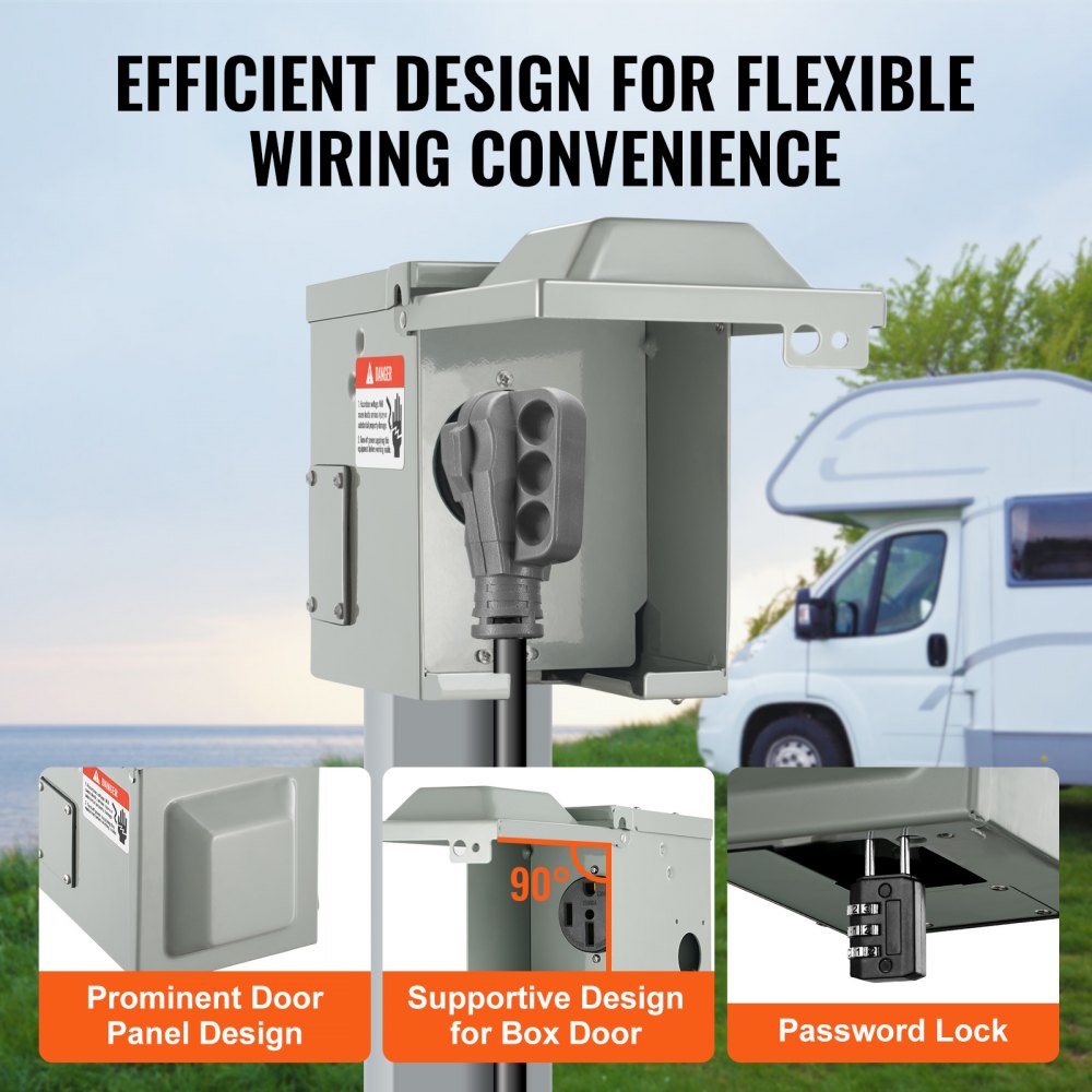 VEVOR 50 Amp RV Power Outlet Box, 125/250 Volt, Enclosed Lockable Outdoor RV Receptacle Box, NEMA 14-50R Weatherproof