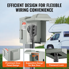 VEVOR 50 Amp RV Power Outlet Box, 125/250 Volt, Enclosed Lockable Outdoor RV Receptacle Box, NEMA 14-50R Weatherproof