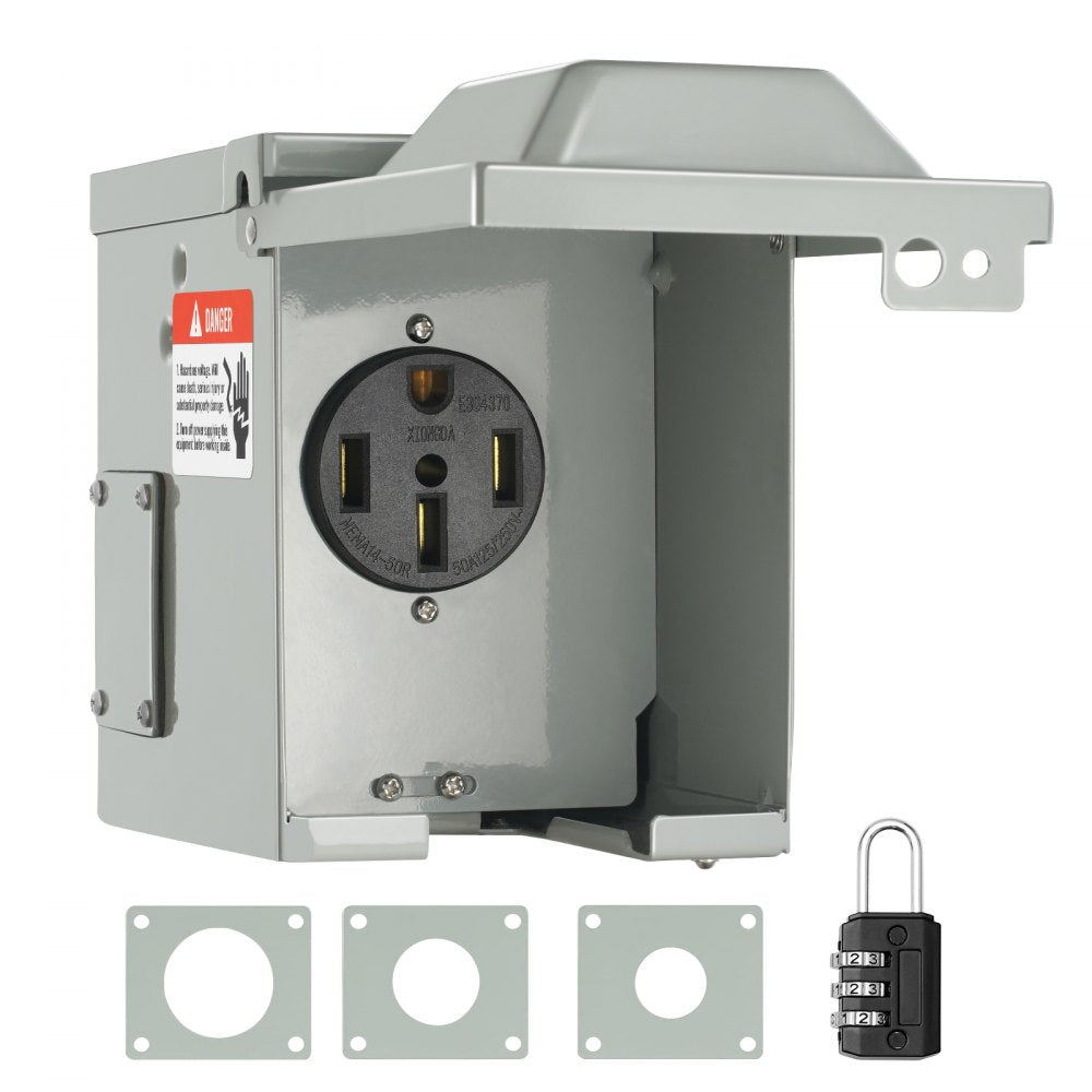 VEVOR 50 Amp RV Power Outlet Box, 125/250 Volt, Enclosed Lockable Outdoor RV Receptacle Box, NEMA 14-50R Weatherproof