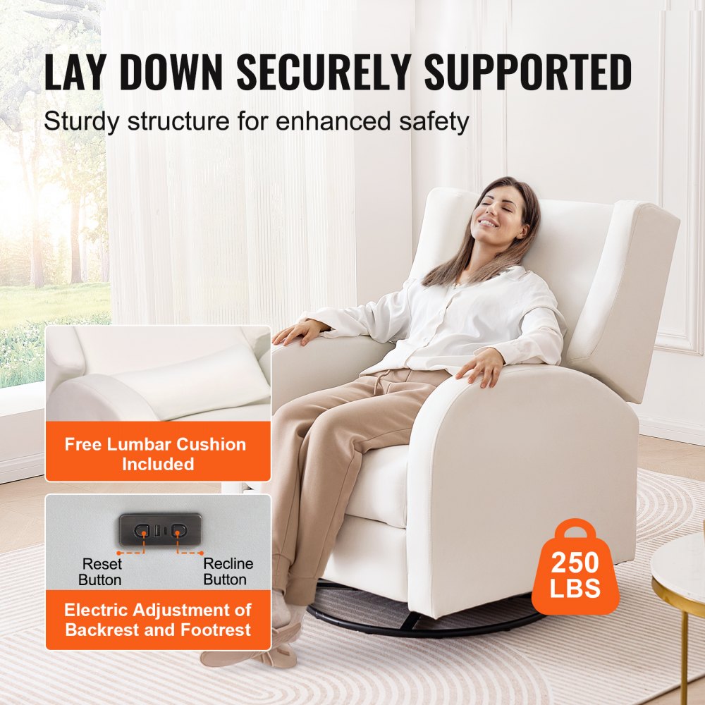 VEVOR Electronic Power Recliner and Swivel Glider, 250 lbs Weight Capacity Swivel Glider Recliner Chair with USB Port