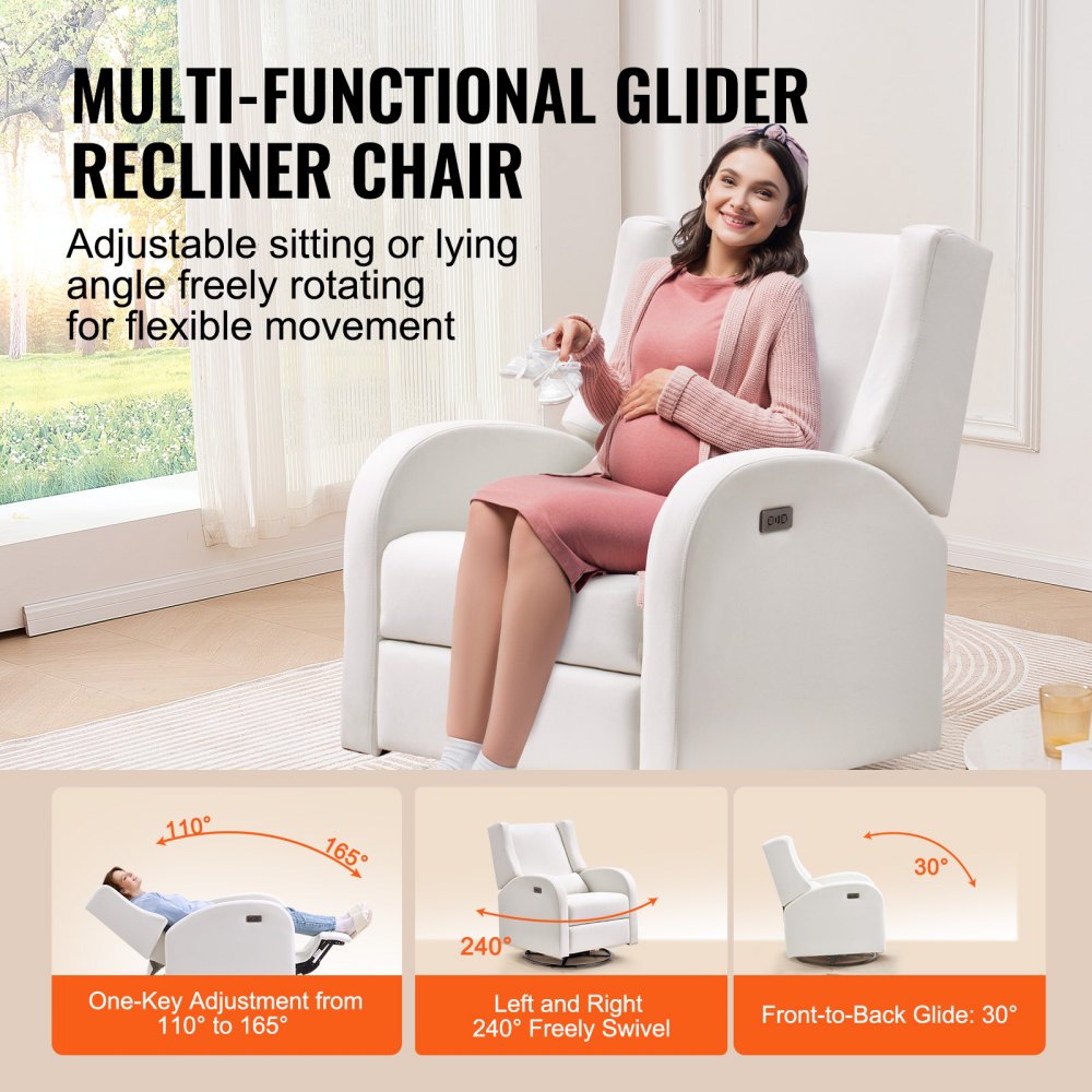VEVOR Electronic Power Recliner and Swivel Glider, 250 lbs Weight Capacity Swivel Glider Recliner Chair with USB Port