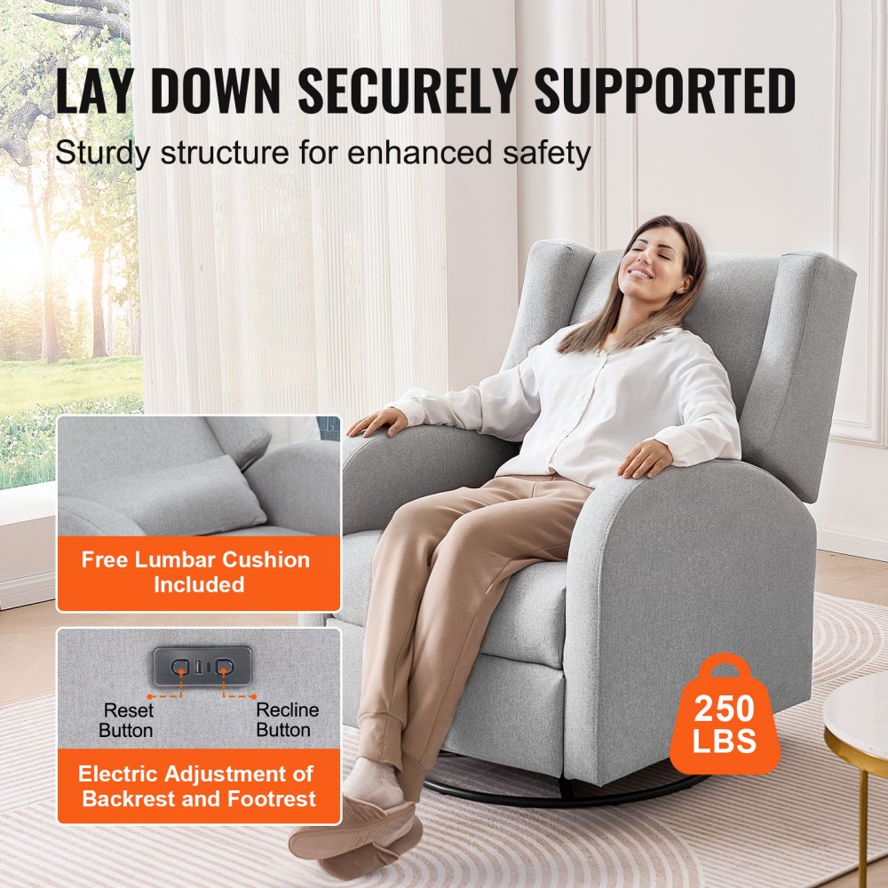 VEVOR Electronic Power Recliner and Swivel Glider, 250 lbs Weight Capacity Swivel Glider Recliner Chair with USB Port
