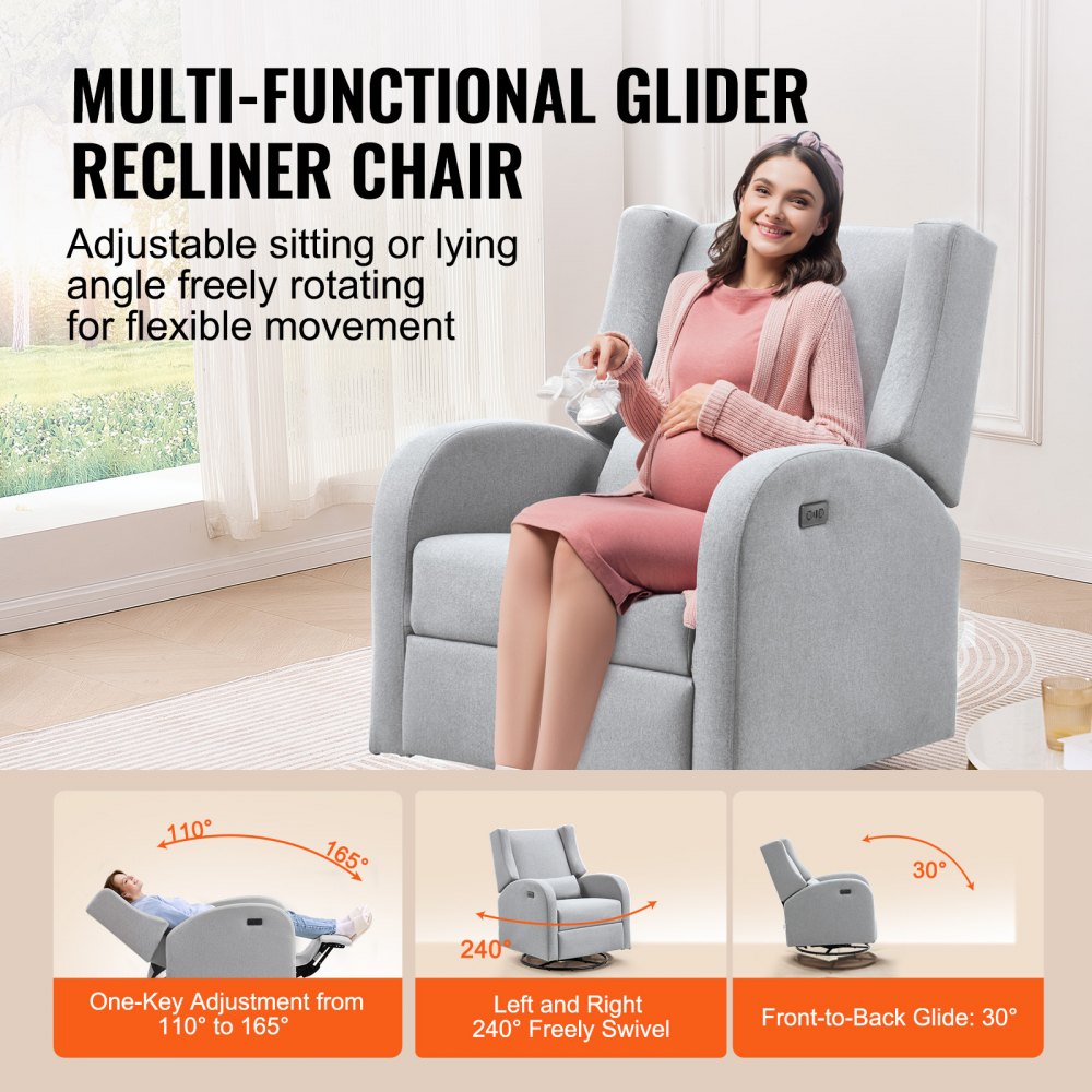 VEVOR Electronic Power Recliner and Swivel Glider, 250 lbs Weight Capacity Swivel Glider Recliner Chair with USB Port