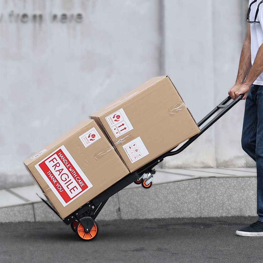 VEVOR Aluminum Hand Truck, 2 in 1, 300 lbs Load Capacity, Heavy Duty Industrial Convertible Folding Hand Truck and