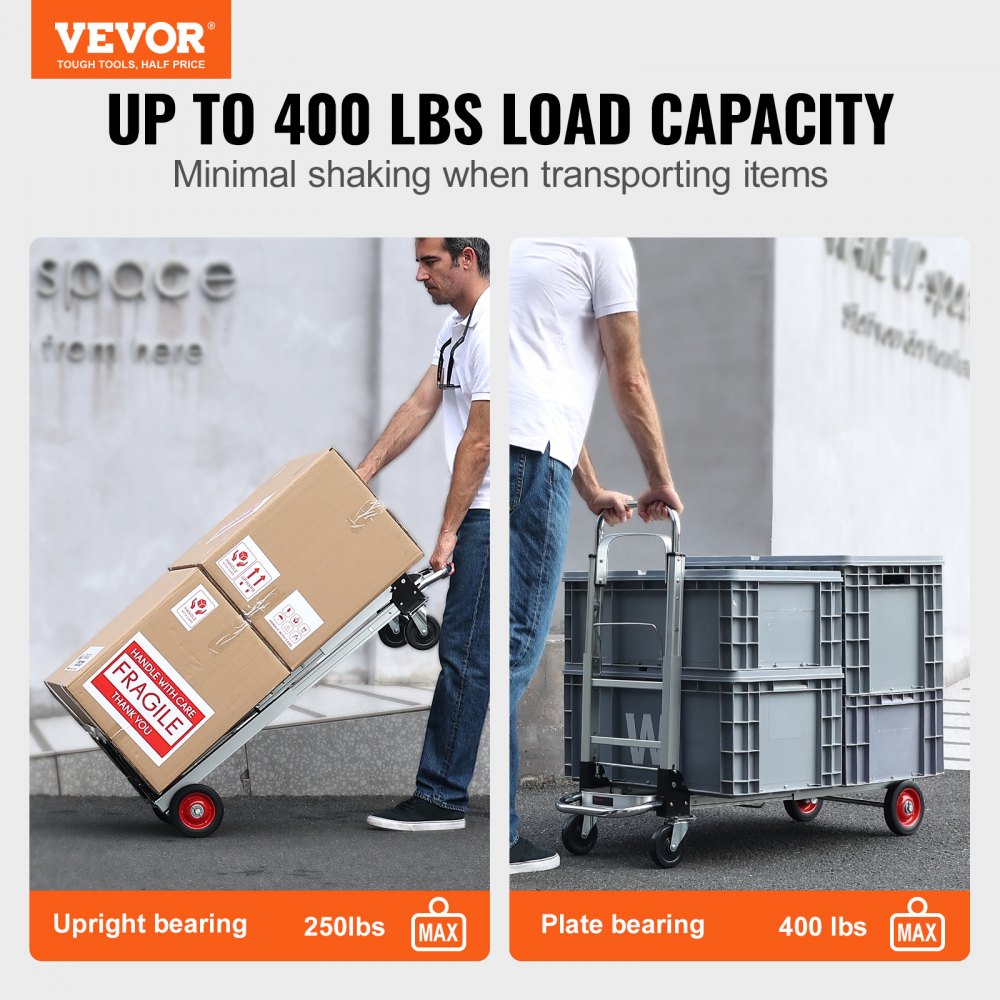 VEVOR Aluminum Folding Hand Truck, 2 in 1 Design 400 lbs Capacity, Heavy Duty Industrial Collapsible cart, Dolly Cart