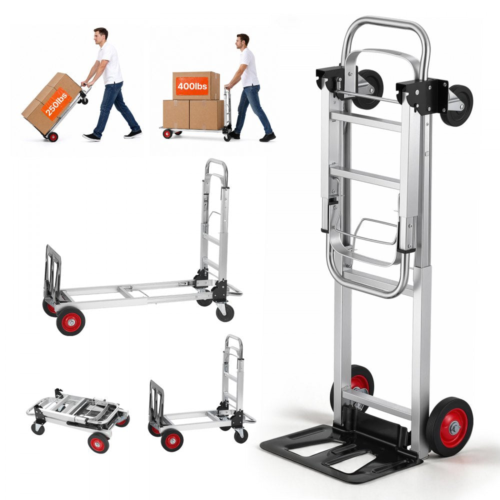 VEVOR Aluminum Folding Hand Truck, 2 in 1 Design 400 lbs Capacity, Heavy Duty Industrial Collapsible cart, Dolly Cart
