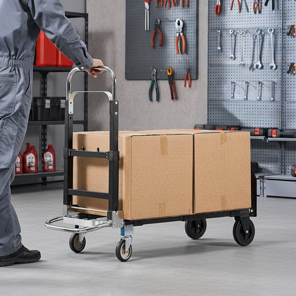 VEVOR 2 in 1 Folding Hand Truck, 500 lbs Load Capacity for 4-Wheel Mode, Convertible Hand Truck Dolly with Wheels &
