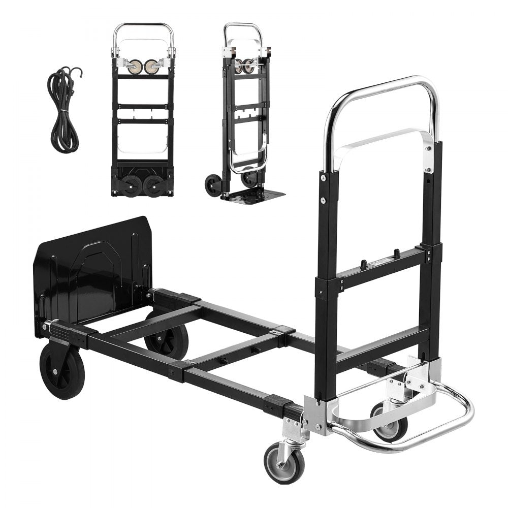 VEVOR 2 in 1 Folding Hand Truck, 500 lbs Load Capacity for 4-Wheel Mode, Convertible Hand Truck Dolly with Wheels &