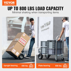 VEVOR Aluminum Hand Truck, 2 in 1, 800 lbs Load Capacity, Heavy Duty Industrial Convertible Folding Hand Truck and