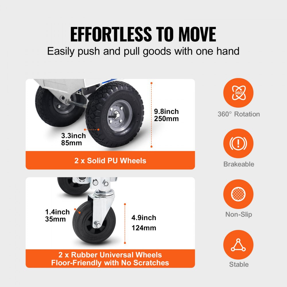 VEVOR Aluminum Hand Truck, 2 in 1, 800 lbs Load Capacity, Heavy Duty Industrial Convertible Folding Hand Truck and