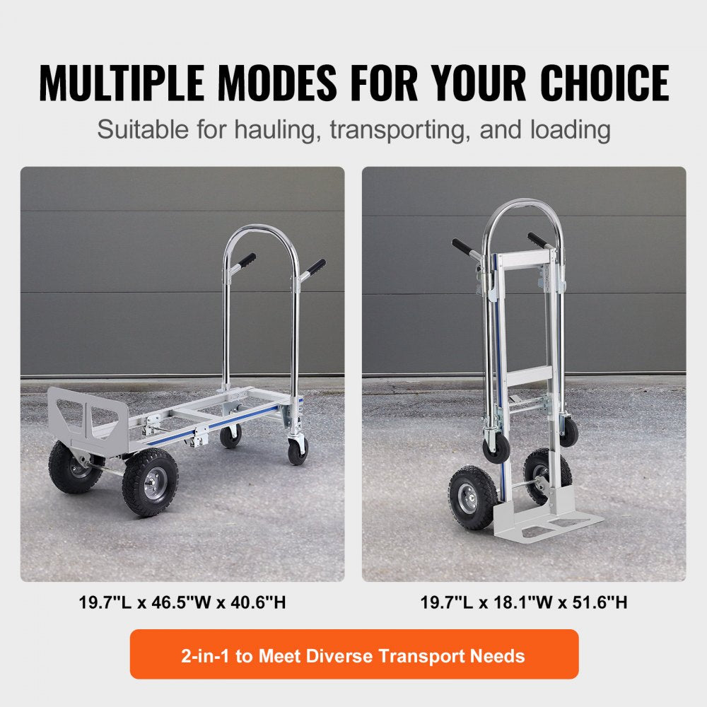 VEVOR Aluminum Hand Truck, 2 in 1, 800 lbs Load Capacity, Heavy Duty Industrial Convertible Folding Hand Truck and