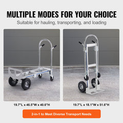 VEVOR Aluminum Hand Truck, 2 in 1, 800 lbs Load Capacity, Heavy Duty Industrial Convertible Folding Hand Truck and