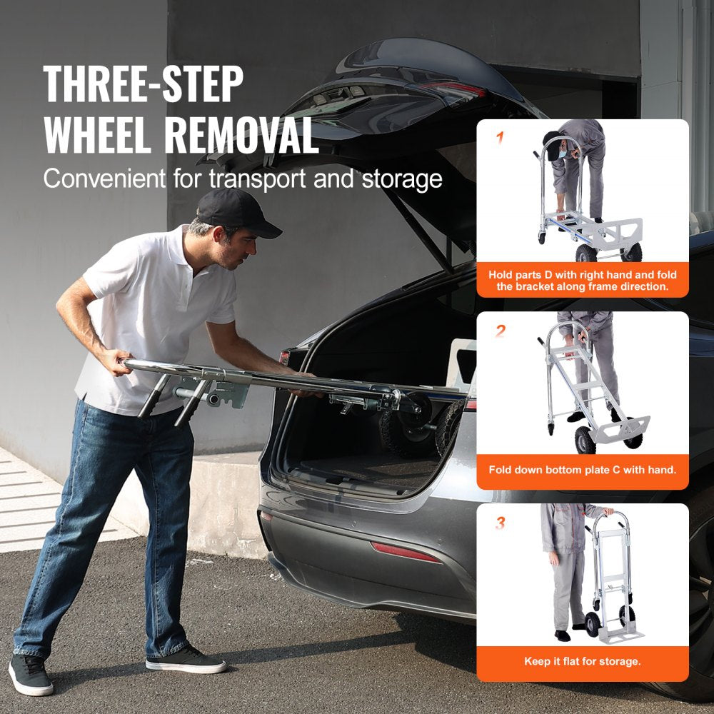 VEVOR Aluminum Hand Truck, 2 in 1, 800 lbs Load Capacity, Heavy Duty Industrial Convertible Folding Hand Truck and