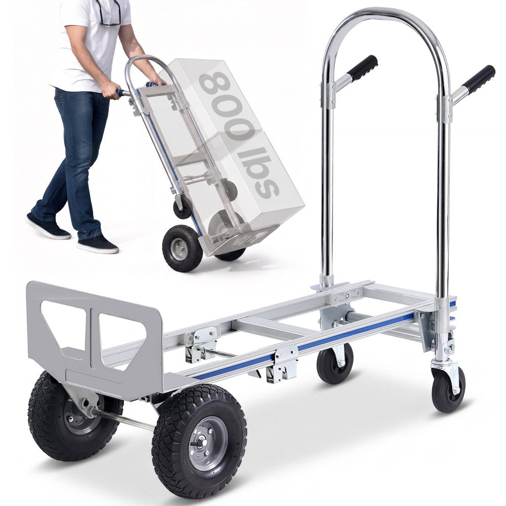 VEVOR Aluminum Hand Truck, 2 in 1, 800 lbs Load Capacity, Heavy Duty Industrial Convertible Folding Hand Truck and