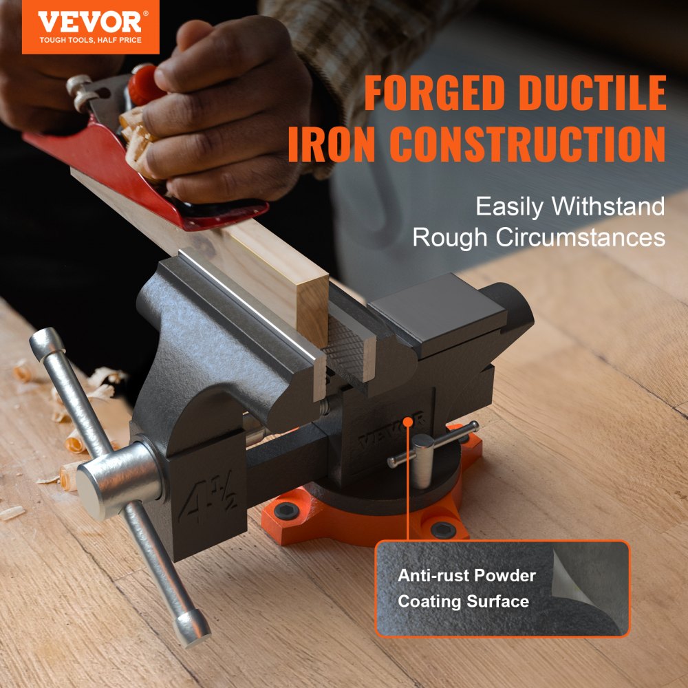 VEVOR Bench Vise, 4.5-inch Jaw Width 3.3-inch Jaw Opening , 240-Degree Swivel Locking Base Multipurpose Vise with