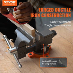 VEVOR Bench Vise, 4.5-inch Jaw Width 3.3-inch Jaw Opening , 240-Degree Swivel Locking Base Multipurpose Vise with