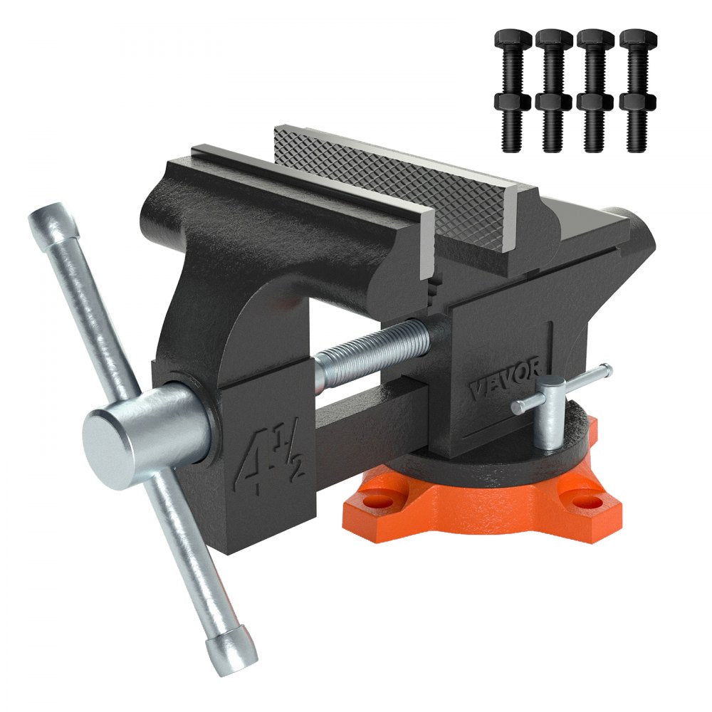 VEVOR Bench Vise, 4.5-inch Jaw Width 3.3-inch Jaw Opening , 240-Degree Swivel Locking Base Multipurpose Vise with