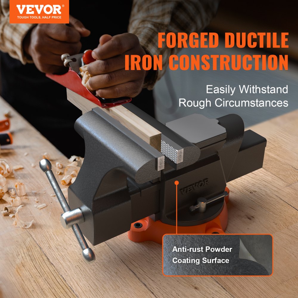 VEVOR Bench Vise, 6-inch Jaw Width 5.9-inch Jaw Opening, 360-Degree Swivel Locking Base Multipurpose Vise with Anvil
