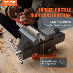 VEVOR Bench Vise, 6-inch Jaw Width 5.9-inch Jaw Opening, 360-Degree Swivel Locking Base Multipurpose Vise with Anvil