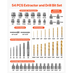 VEVOR Screw Extractor Set with Drill Bits, 54 Pieces, Easy Out Nut Bolt Extractors and Drill Bits, with Adapters, Solid