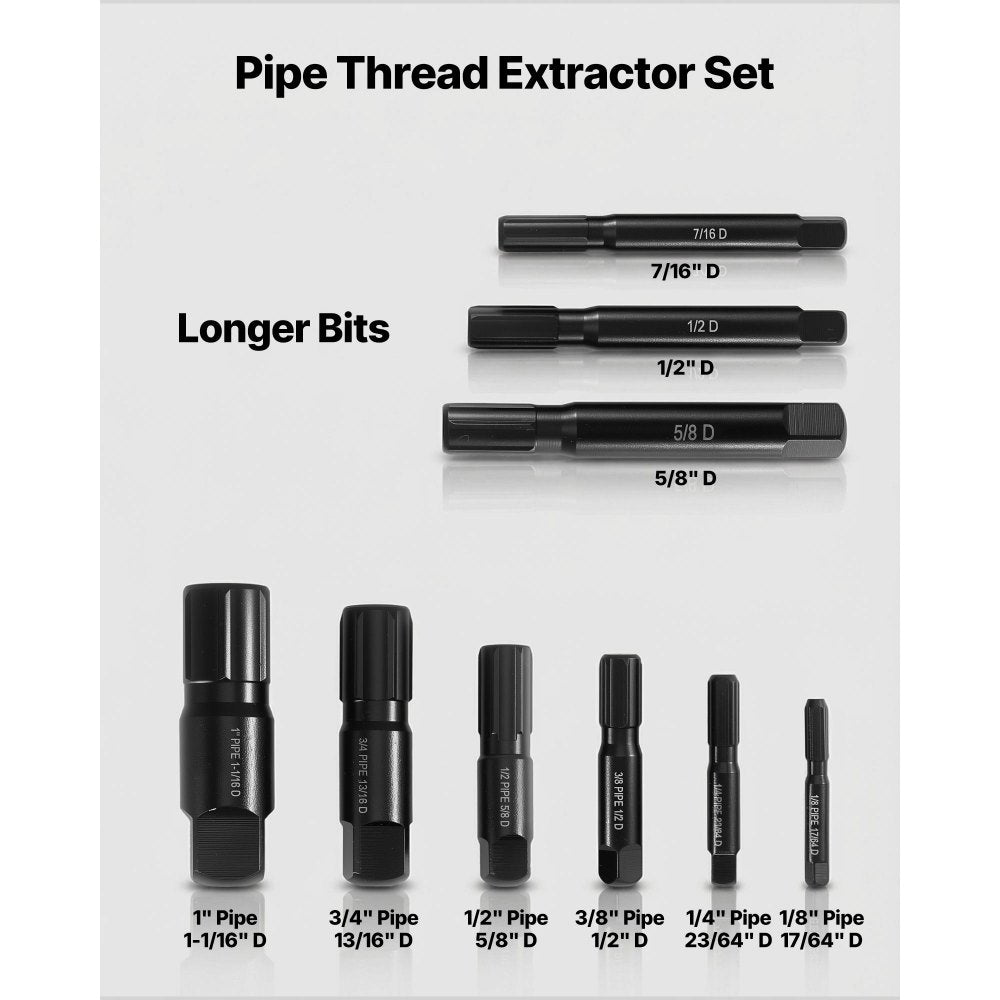 VEVOR Pipe Extractor Set, 9 Pieces Heavy Duty Steel Broken Pipe Extractors, with Solid Storage Case, Cr-Mo Steel for